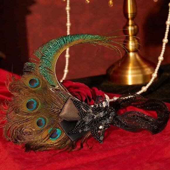 1920s Flapper Headpiece Peacock Feather Headband - Picture 4 of 4